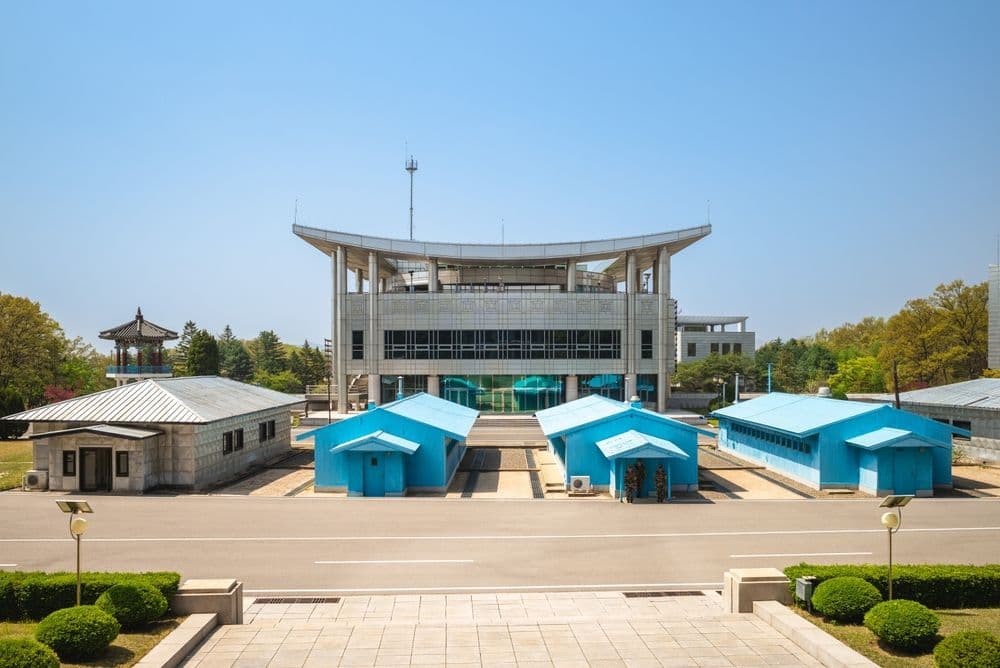 JSA (Joint Security Area) The blue UN buildings at the Joint Security Area